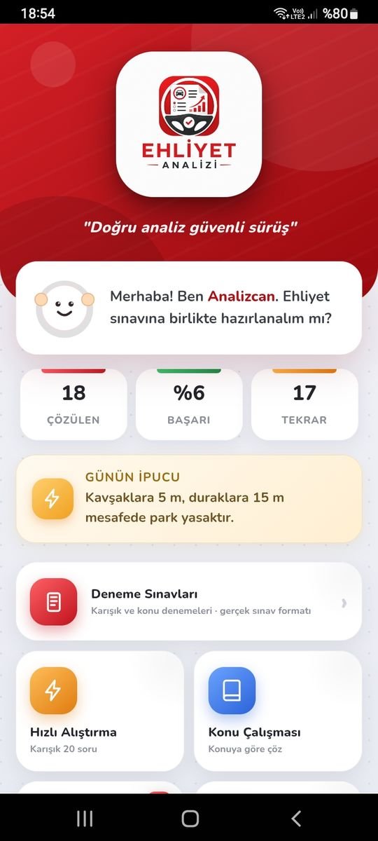 Ehliyet Analizi uygulaması: ana ekran