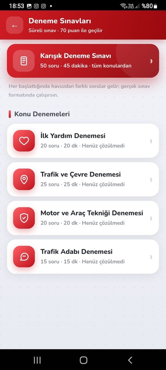 Ehliyet Analizi uygulaması: deneme sınavları