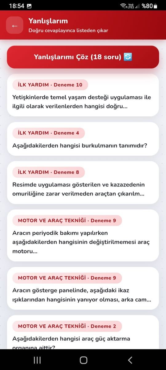 Ehliyet Analizi uygulaması: yanlışlarım